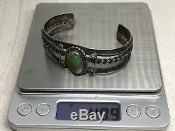 FRED HARVEY ERA Old Pawn Navajo Sterling Silver Turquoise Cuff Bracelet (40.9g)