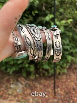 FRED HARVEY ERA Old Pawn Sterling Silver Stamped TURQUOISE CUFF BRACELET LOT 4