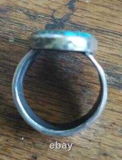 FRED HARVEY ERA SPIDERWEB Turquiose Sterling Silver Navajo Men's Ring Sz 15.1 Gr
