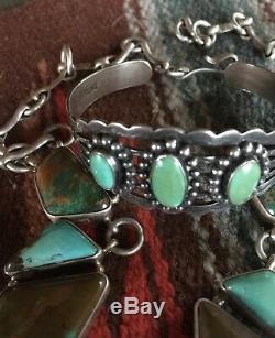FRED HARVEY Era Navajo Handmade Sterling Silver 3 stone Turquoise Bracelet