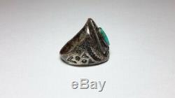 FRED HARVEY Green Turquoise Arrowhead Ring Size 8.5 Sterling Silver Ring