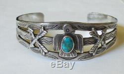 FRED HARVEY Maisels STERLING SILVER & Turquoise Thunderbird Arrows Cuff Bracelet