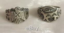 FRED HARVEY OLD PAWN LOT 2 925 STERLING SILVER RING DOG THUNDERBIRD Sz 3.5 / 6