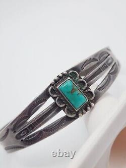 FRED HARVEY OLD PAWN Vintage TURQUOISE & Sterling Silver CUFF BRACELET