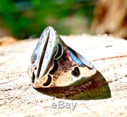 FRED HARVEY Sterling Silver ARROWHEAD Green Turquoise Ring LARGE Size 10 1940's