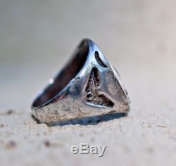 FRED HARVEY Sterling Silver ARROWHEAD Green Turquoise Ring LARGE Size 10 1940's
