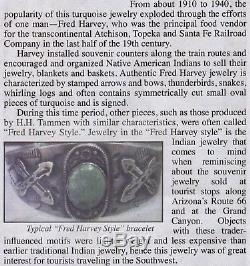FRED HARVEY era -vtg SILVER with inset green turquoise Tourist / Pawn BRACELET