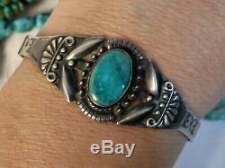 FRed Harvey Era Natural FOX Mine TURQUOISE STERLING Silver HORSE ButterFly CUFF