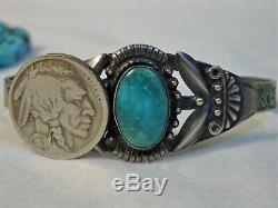 FRed Harvey Era Natural FOX Mine TURQUOISE STERLING Silver HORSE ButterFly CUFF