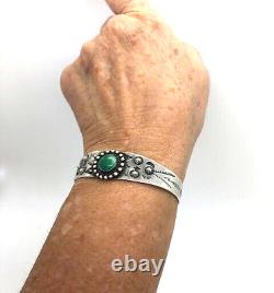 Fred HARVEY ERA NAVAJO Sterling Silver Green Turquoise Cuff Bracelet 16g