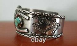 Fred Harvey 1940's Cuff Bracelet, Sterling Silver, Turquoise, Horseshoes, Star