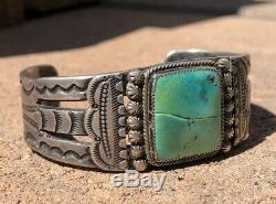 Fred Harvey 1940's Ingot Navajo Sterling Silver Royston Turquoise Cuff Bracelet