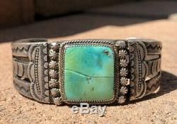 Fred Harvey 1940's Ingot Navajo Sterling Silver Royston Turquoise Cuff Bracelet