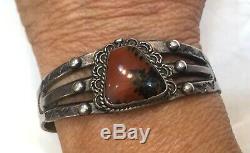 Fred Harvey Coin or Sterling Silver Petrified Wood Small Unisex Cuff 6 Inches