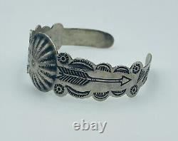 Fred Harvey Era Antique Navajo Sterling Silver Ornate Arrow Cuff Bracelet