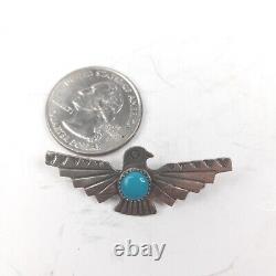 Fred Harvey Era Bell Trading Post Sterling Silver Turquoise Thunderbird Pin 1.5