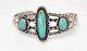 Fred Harvey Era Bell Trading Post Turquoise Three Stone Sterling Cuff Bracelet
