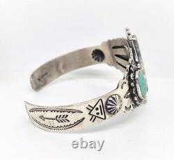 Fred Harvey Era Bell Trading Post Turquoise Three Stone Sterling Cuff Bracelet
