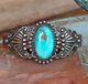 Fred Harvey Era Blue Gem Turquoise Coin Silver Arrow Stamped Cuff Bracelet