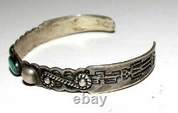 Fred Harvey Era Bracelet Navajo Coin Silver Turquoise Cuff Old Pawn Stacker