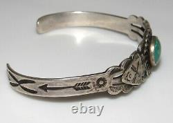 Fred Harvey Era Bracelet Navajo Sterling Turquoise Arrows Design Cuff Old Pawn