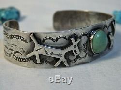 Fred Harvey Era CROW SPRINGS Turquoise SILVER 90%Ag WHIRLING LOGS + HORSE Cuff