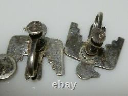 Fred Harvey Era Coin Silver Sterling Silver Thunderbird Brooch Pin Earrings Set