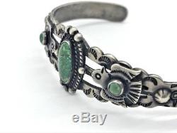 Fred Harvey Era Coin Silver Thunderbird Turquoise Stamp Cuff Bracelet Navajo TS