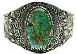 Fred Harvey Era Coin Silver Wide Turquoise Horse Thunderbird Cuff Bracelet