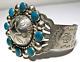 Fred Harvey Era Cuff Bracelet Silver And Turquoise Color Thunderbird Flower Sun