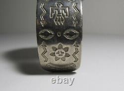 Fred Harvey Era Cuff Bracelet Silver and Turquoise Color Thunderbird Flower Sun