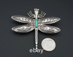 Fred Harvey Era Dragonfly Turquoise Sterling Silver Brooch 2.5 Stamped OS538