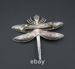 Fred Harvey Era Dragonfly Turquoise Sterling Silver Brooch 2.5 Stamped OS538