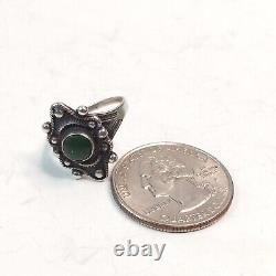 Fred Harvey Era Green Turquoise Sterling Silver Navajo Trading Post Ring Size 6
