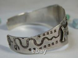 Fred Harvey Era HOPI Natural CERRILLOS TURQUOUISE STERLING Silver HORSE Cuff