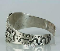 Fred Harvey Era Hopi Sterling Silver Applied Horse Stamped Cuff Bracelet