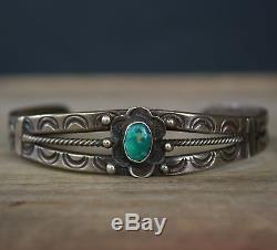 Fred Harvey Era INGOT Navajo Sterling Silver Green Turquoise Bracelet