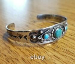 Fred Harvey Era Ladies Turquoise Cuff Bracelet With Stampwork
