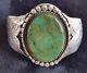 Fred Harvey Era Large Green Turquoise Stamped Silver Coin Cuff Bracelet