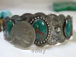 Fred Harvey Era NATIVE AMERICAN Natural CERRILLOS TURQUOISE STERLING SIlver CUFF