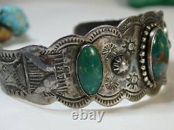Fred Harvey Era NATIVE AMERICAN Natural CERRILLOS TURQUOISE STERLING SIlver CUFF