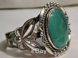 Fred Harvey Era NAVAJO Bell Trade Natural NEVADA TURQUOISE STERLING Silver CUFF