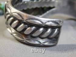Fred Harvey Era NAVAJO Birds Eye #8 TURQUOISE STERLING Silver 85g Cuff Bracelet