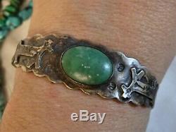 Fred Harvey Era NAVAJO CARICO LAKE Turquoise Stamped STERLING Silver HORSE Cuff