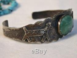 Fred Harvey Era NAVAJO CARICO LAKE Turquoise Stamped STERLING Silver HORSE Cuff