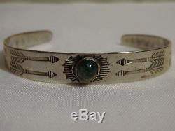 Fred Harvey Era NAVAJO CERRILLOS TURQUOISE Coin SILVER WHIRLING LOGS Bracelet