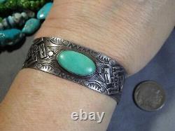 Fred Harvey Era NAVAJO Cerrillos TURQUOISE Coin Silver WHILRING LOGS Bracelet