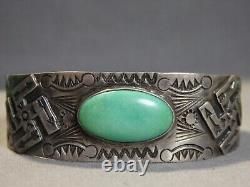 Fred Harvey Era NAVAJO Cerrillos TURQUOISE Coin Silver WHILRING LOGS Bracelet