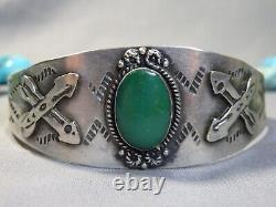 Fred Harvey Era NAVAJO Cerrillos TURQUOISE Hammered COIN Silver Bracelet