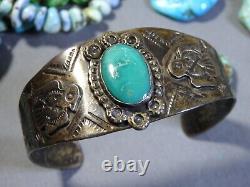 Fred Harvey Era NAVAJO Cerrillos TURQUOISE Sterling Silver THUNDERBIRD Bracelet